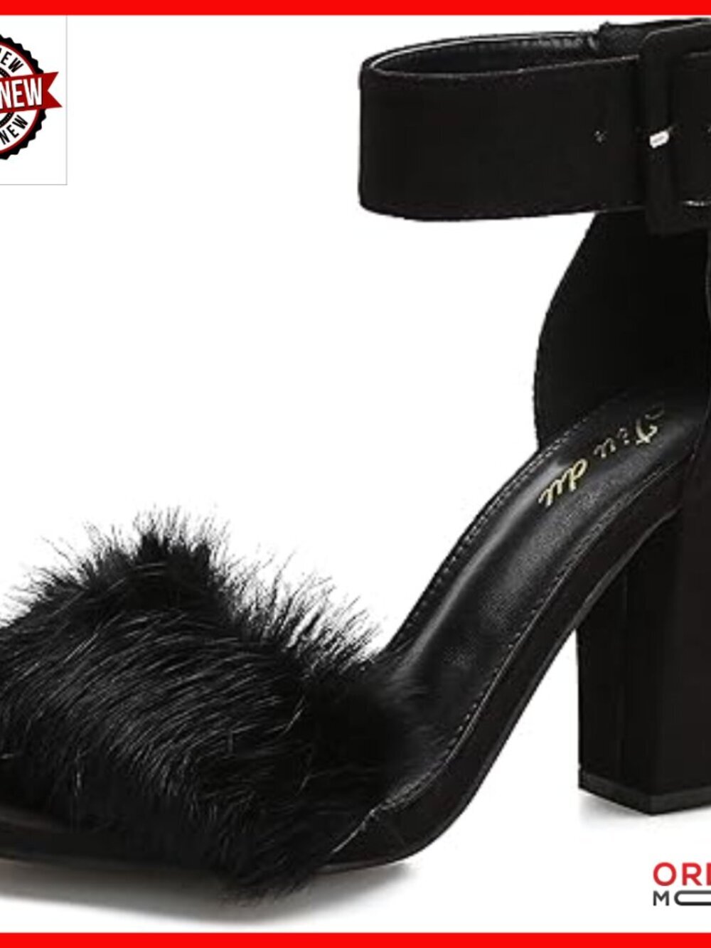 Fur Feather Heels Open Toe Ankle Strap Chunky Block Heels Prom Party